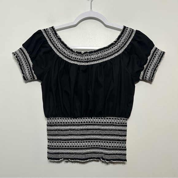 Y2K Smocked Cottagecore Peasant Milkmaid Gemstone Blouse - Picture 8 of 10